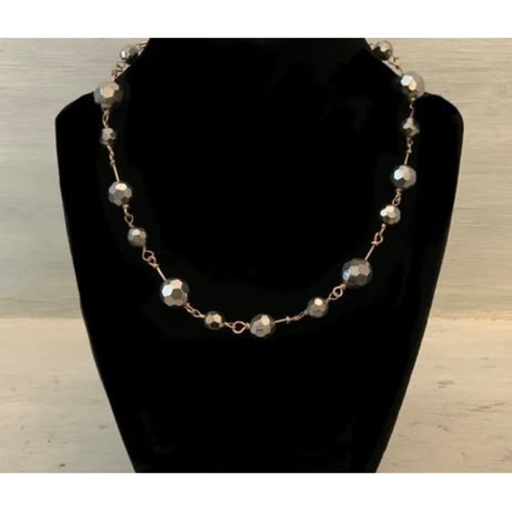 Cookie Lee Gun Metal Faceted Glass Beaded Choker Statement‎ Necklace New w/ Tags